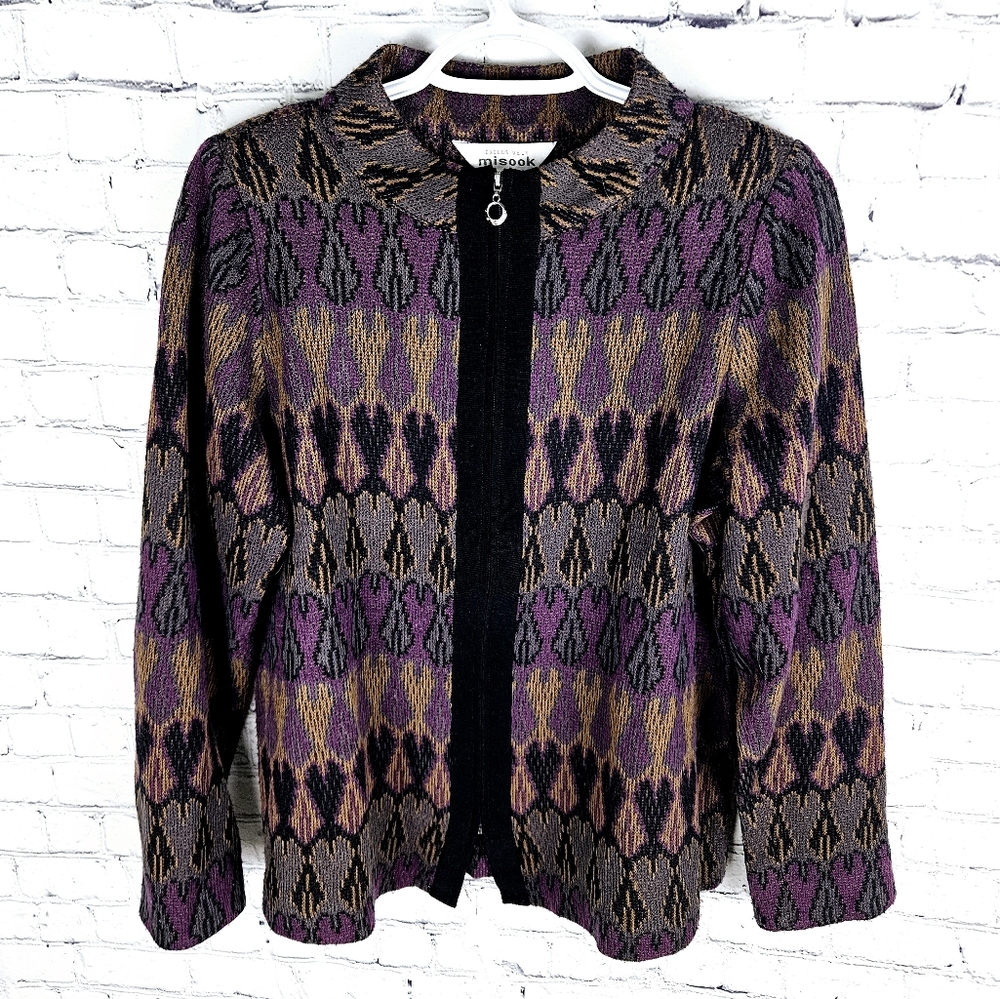 EXCLUSIVELY MISOOK | vintage abstract pattern knit full zip sweater cardigan